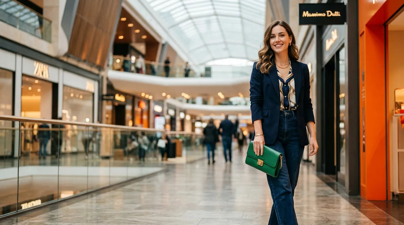 woman holding a clutch bag in the shopping mall