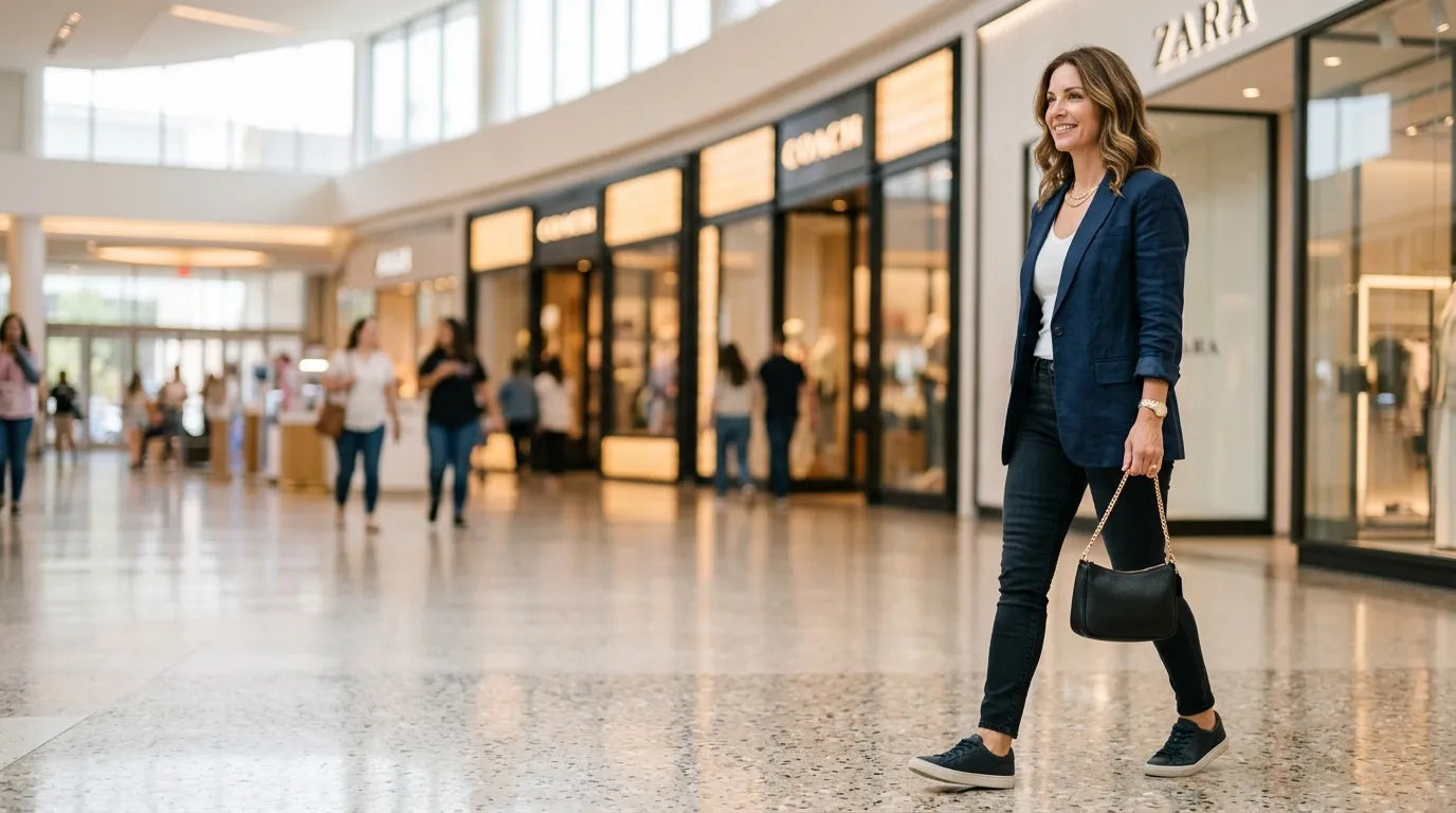 woman holding a petite bag in the shopping mall