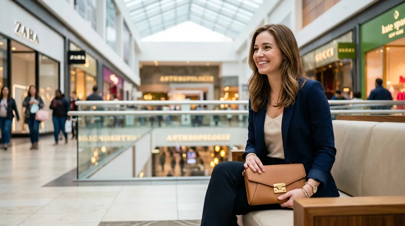 woman holding a clutch bag in the shopping mall