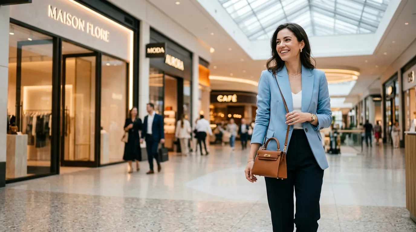 woman holding a petite bag in the shopping mall