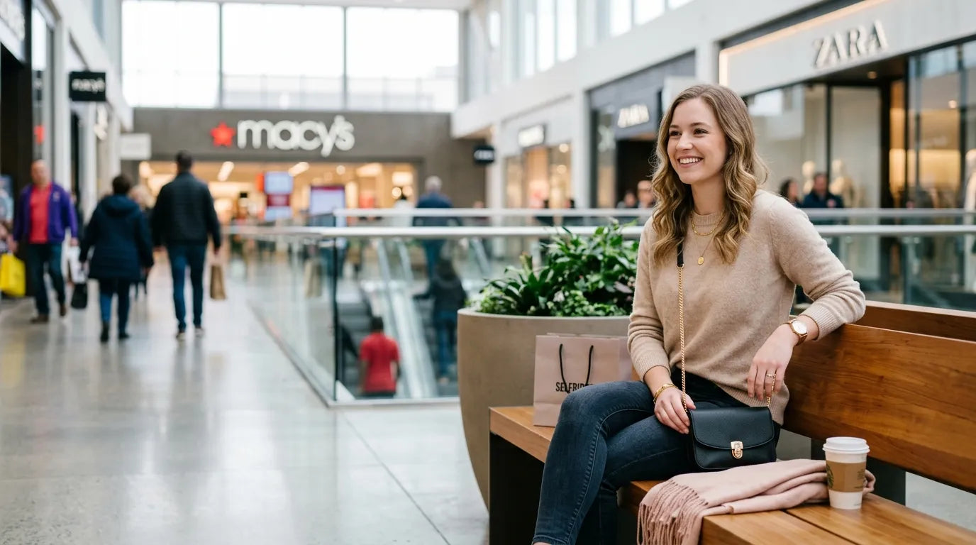 girl holding a petite bag in the shopping mall