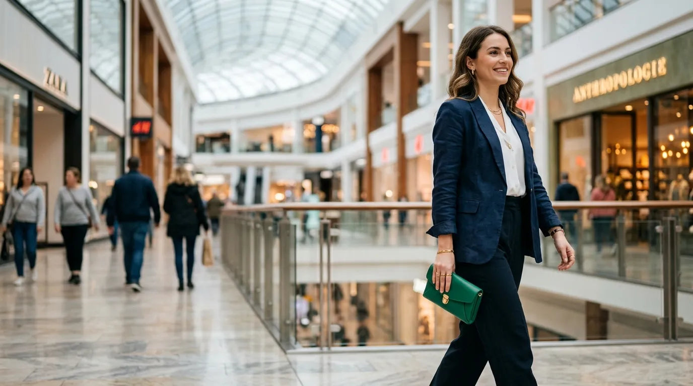 woman holding a clutch bag in the shopping mall