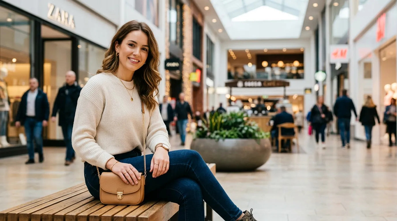 woman holding a petite bag in the shopping mall