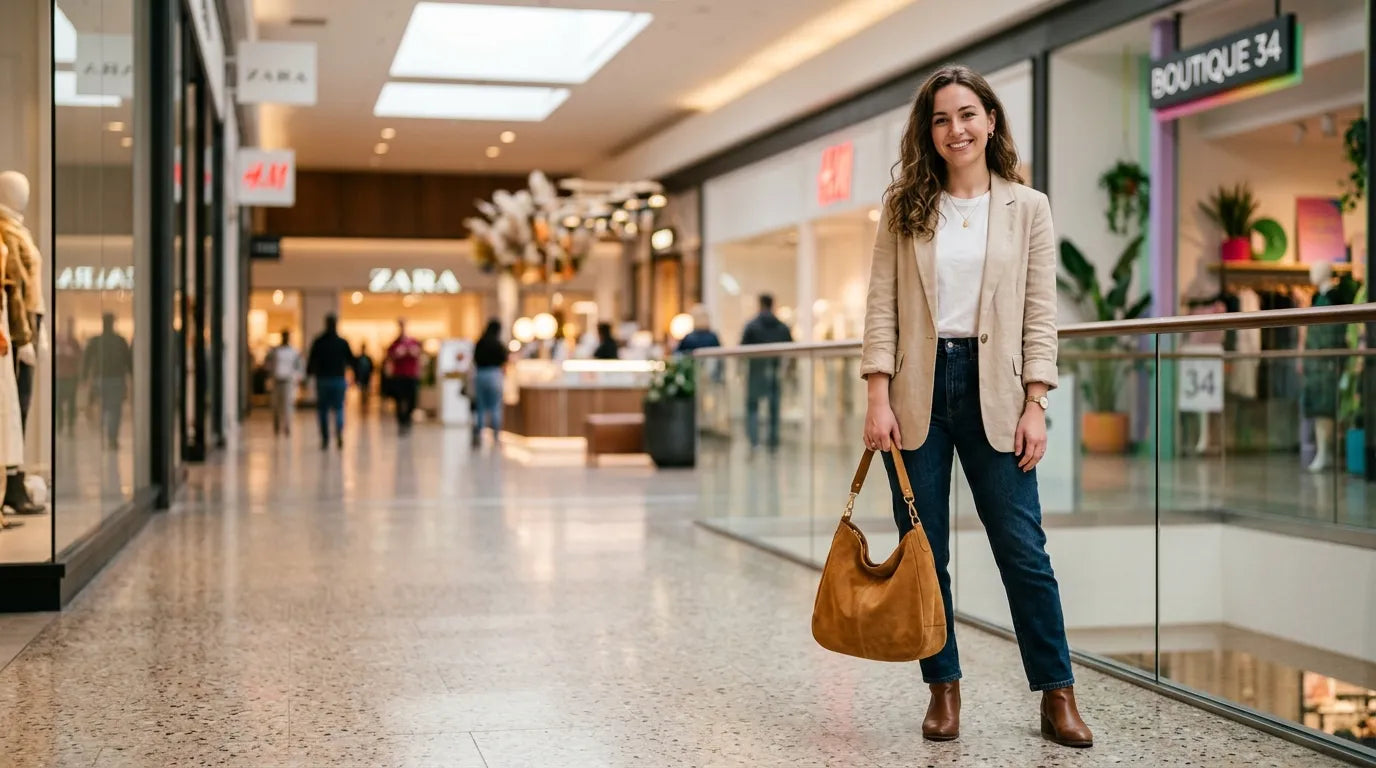 girl holding a hobo bag in the shopping mall