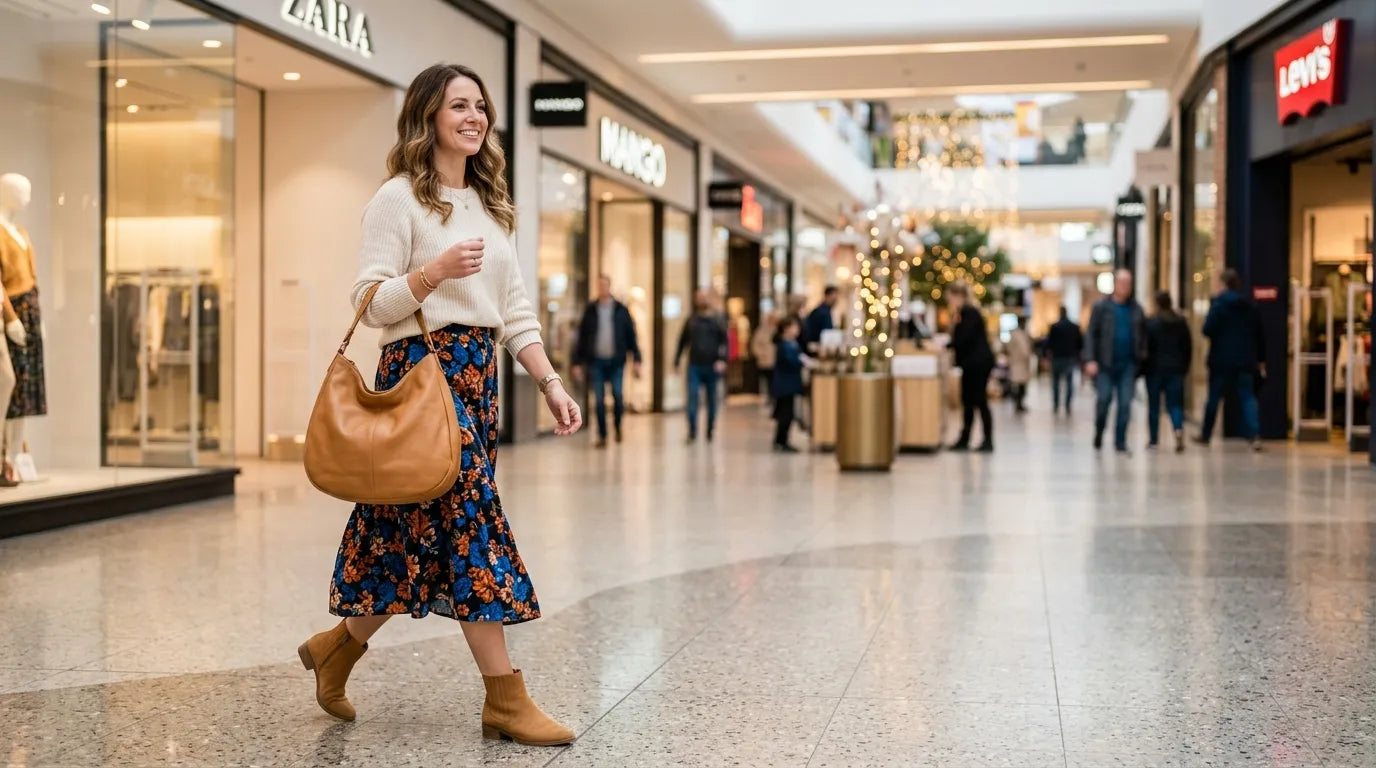woman holding a hobo bag in the shopping mall