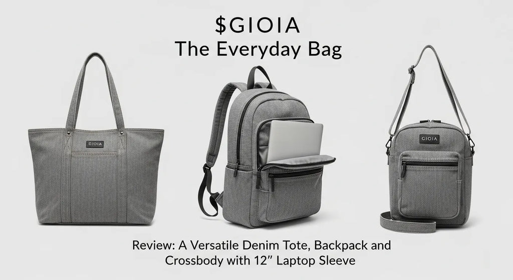 GIOIA The Everyday Bag Review: A Versatile Denim Tote, Backpack and Crossbody with 12" Laptop Sleeve