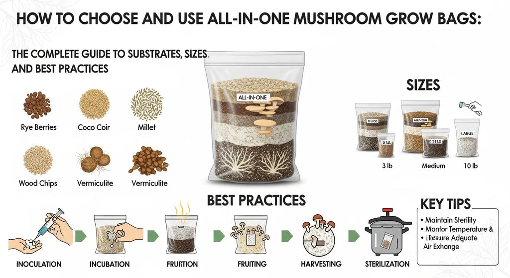 How to Choose and Use All‑in‑One Mushroom Grow Bags: The Complete Guide to Substrates, Sizes, and Best Practices